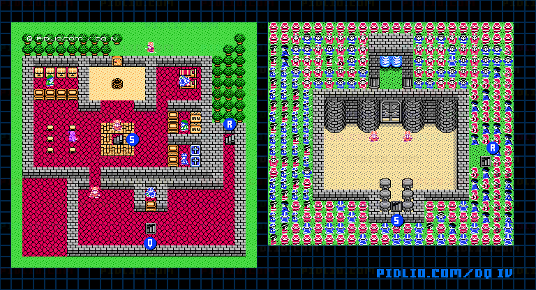 エンドール城・武術大会および結婚式の会場のマップ画像 ／ FC版ドラゴンクエストIV攻略 ─ pidlio.com