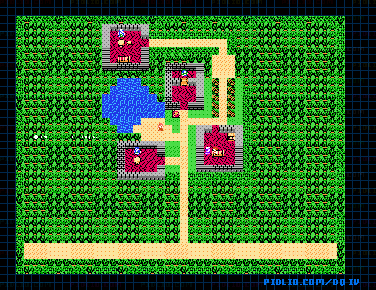 ボンモール北の村（キツネの村）のマップ画像 ／ FC版ドラゴンクエストIV攻略 ─ pidlio.com