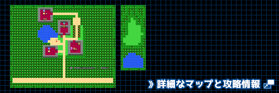 ボンモール北の村（キツネの村）の簡易マップ画像 ／ FC版ドラゴンクエスト4攻略 ─ pidlio.com