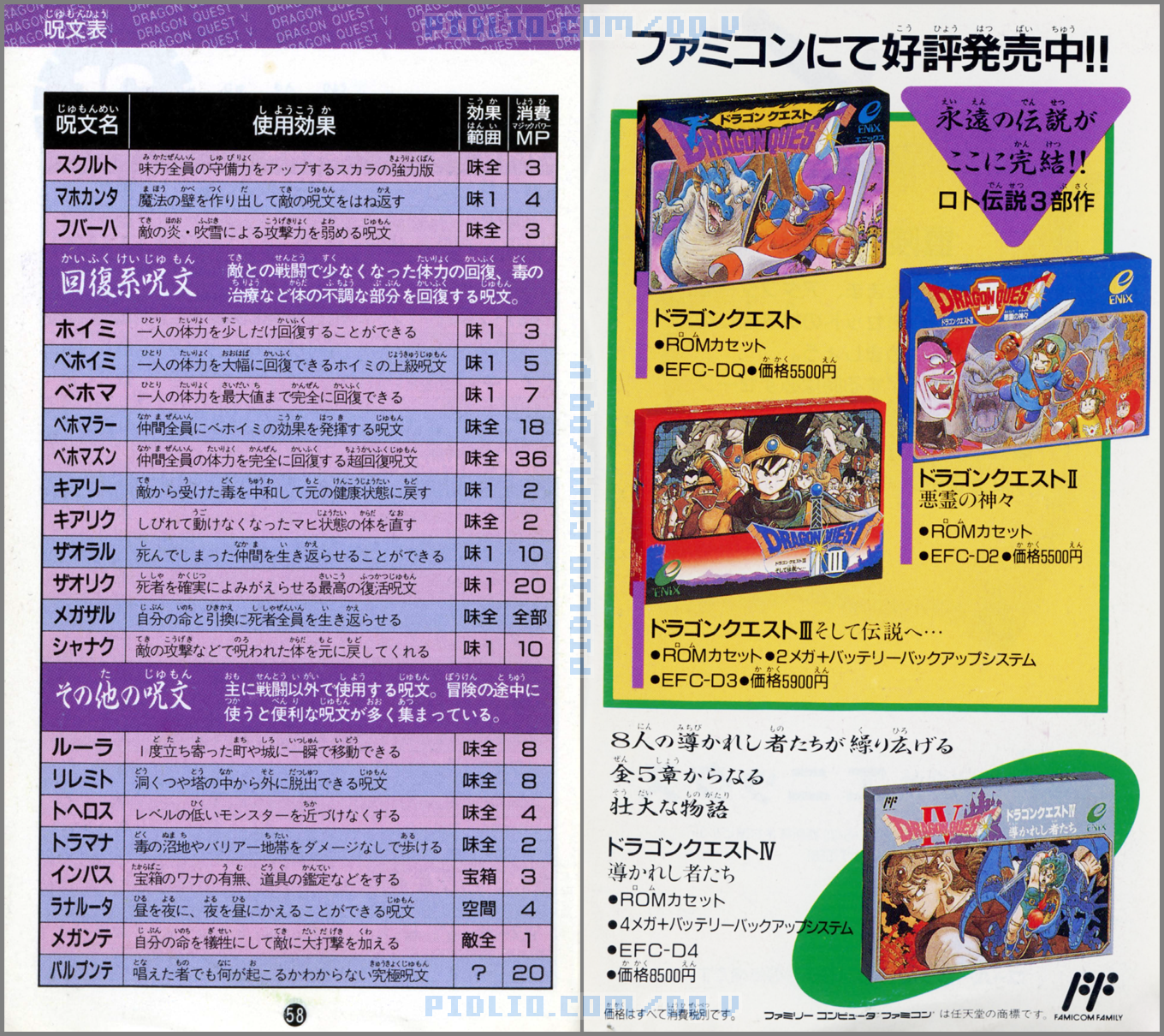 SFC版ドラクエ5の説明書 P58-P59 ／ ドラゴンクエストV攻略