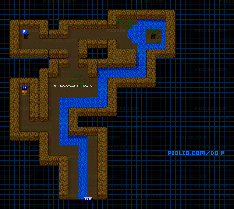 サンタローズの洞窟（幼年時代）西側1Fのマップ画像 ／ SFC版ドラゴンクエストV攻略 ─ pidlio.com