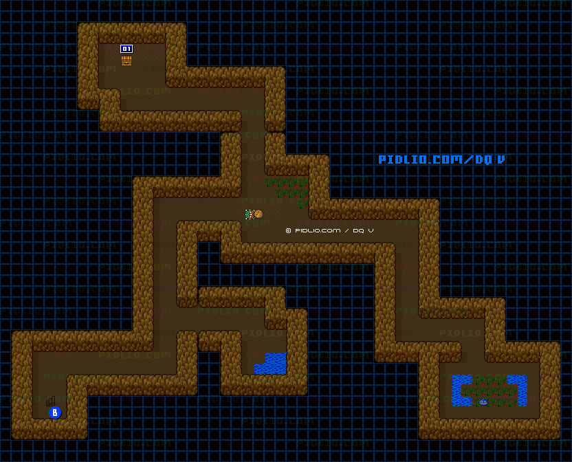 サンタローズの洞窟（幼年時代）西側B2のマップ画像 ／ SFC版ドラゴンクエストV攻略 ─ pidlio.com