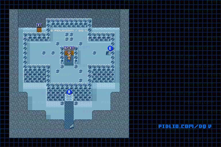 氷の館・屋外と2階のマップ画像 ／ SFC版ドラゴンクエストV攻略 ─ pidlio.com