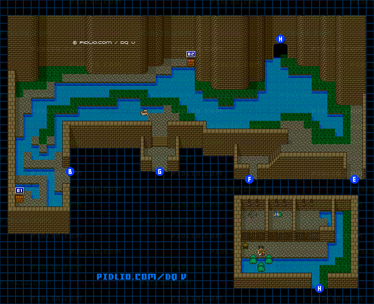 古代の遺跡・北側のマップ画像 ／ SFC版ドラゴンクエストV攻略 ─ pidlio.com