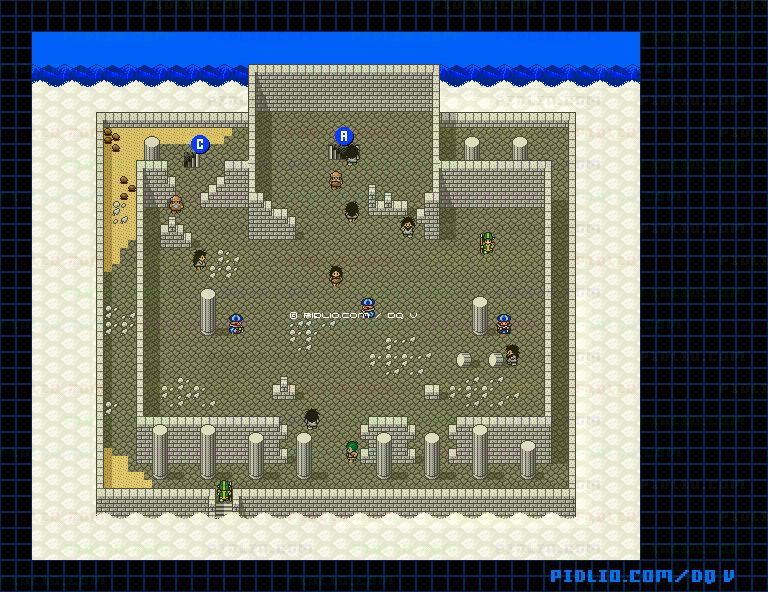 大神殿（建設中）1Fのマップ画像 ／ SFC版ドラゴンクエストV攻略 ─ pidlio.com