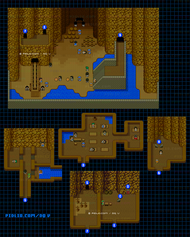 大神殿（建設中）・地下層のマップ画像 ／ SFC版ドラゴンクエストV攻略 ─ pidlio.com