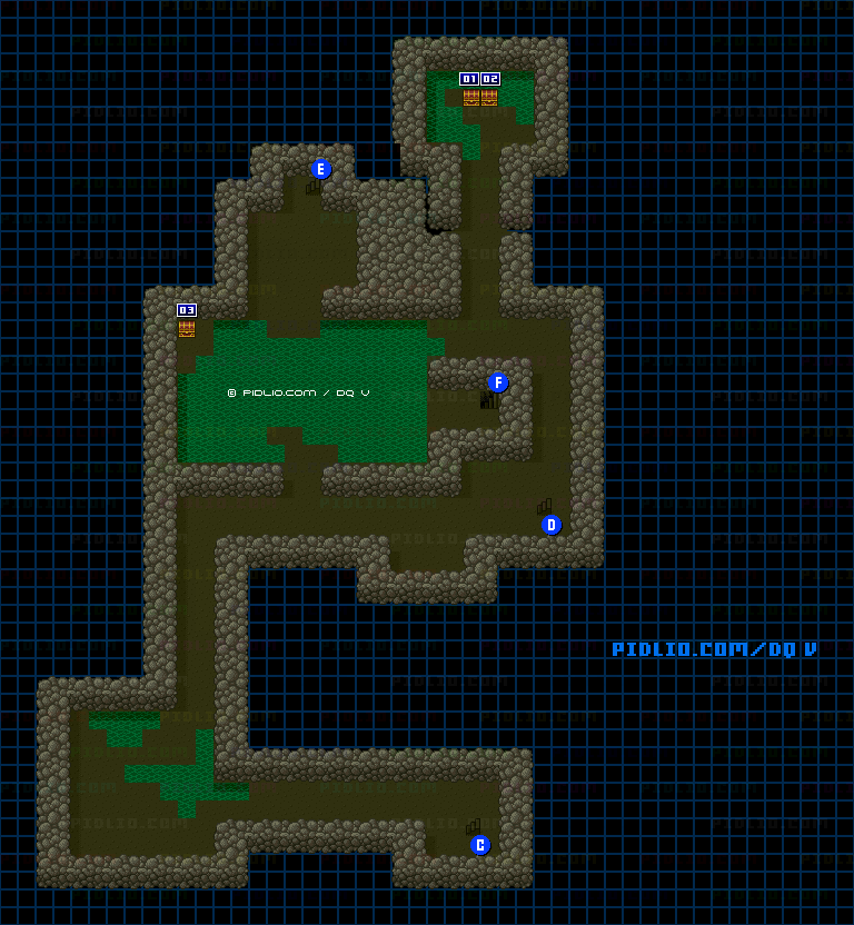 サンタローズの洞窟東側B3のマップ画像 ／ SFC版ドラゴンクエストV攻略 ─ pidlio.com