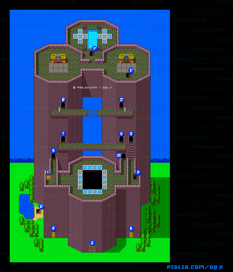 デモンズタワー・外観のマップ画像 ／ SFC版ドラゴンクエストV攻略 ─ pidlio.com