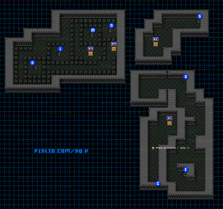 エビルマウンテン4F東側のマップ画像 ／ SFC版ドラゴンクエストV攻略 ─ pidlio.com