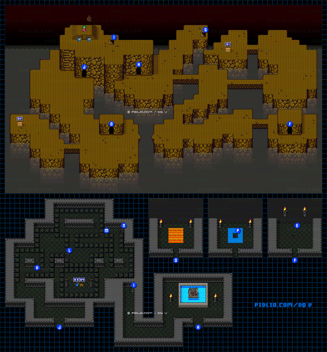 エビルマウンテン5Fのマップ画像 ／ SFC版ドラゴンクエストV攻略 ─ pidlio.com