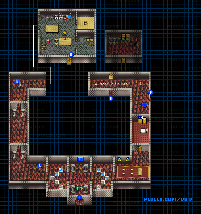 ラインハット城（幼年時代）城内1Fのマップ画像 ／ SFC版ドラゴンクエストV攻略 ─ pidlio.com