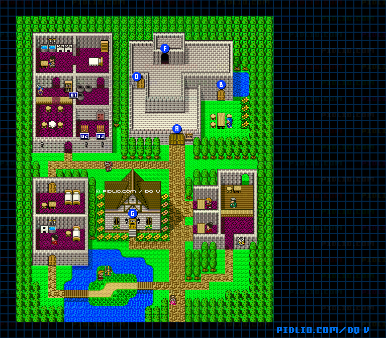 アルカパの町（青年時代前半）のマップ画像 ／ SFC版ドラゴンクエストV攻略 ─ pidlio.com