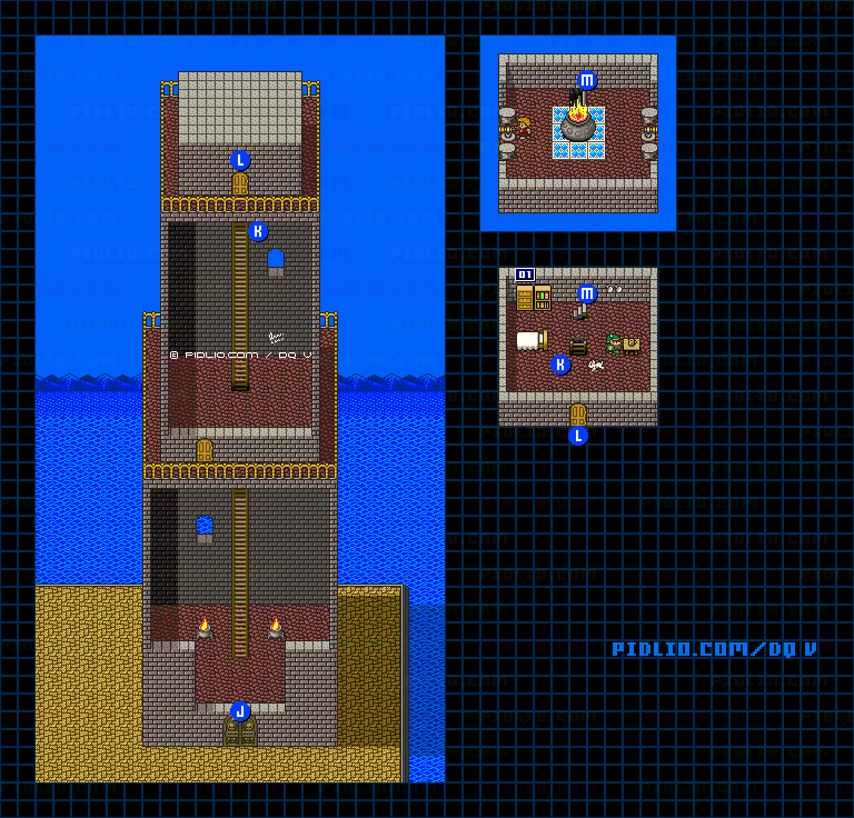 ポートセルミの町（青年時代前半）のマップ画像 ／ SFC版ドラゴンクエストV攻略 ─ pidlio.com