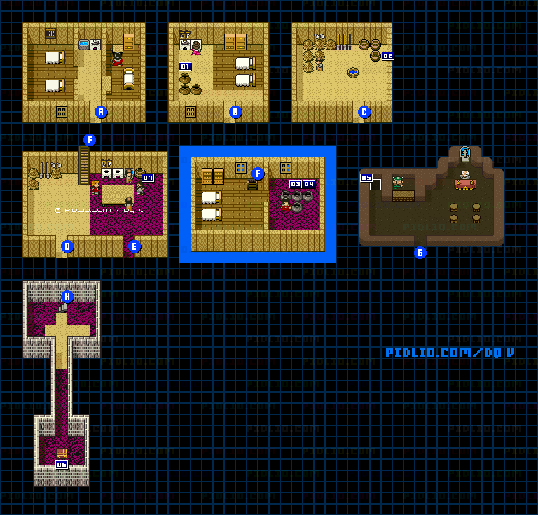 カボチ村（青年時代前半）のマップ画像 ／ SFC版ドラゴンクエストV攻略 ─ pidlio.com