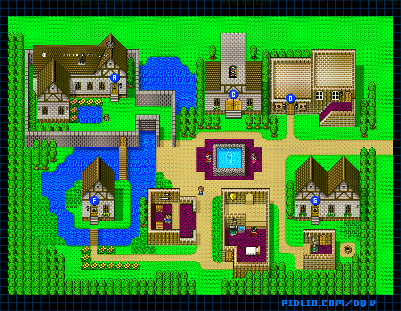 サラボナの町(青年時代前半)屋外のマップ画像 / SFC版ドラゴンクエストV攻略 ─ pidlio.com