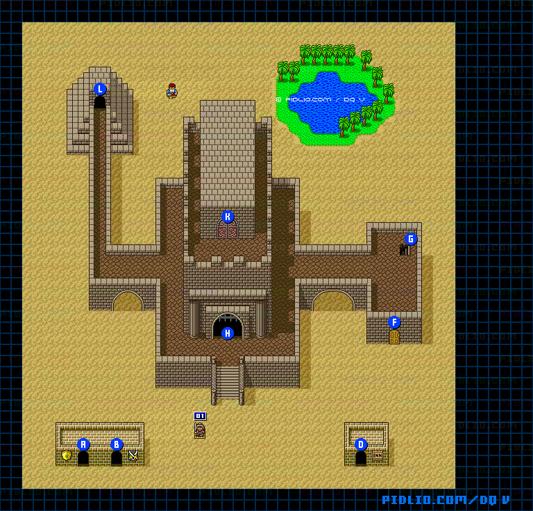 テルパドールの城（青年時代前半）外観のマップ画像 ／ SFC版ドラゴンクエストV攻略 ─ pidlio.com