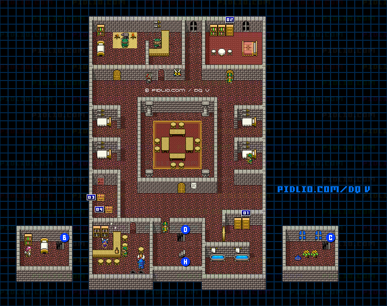 グランバニア城(青年時代前半)城内2Fのマップ画像 / SFC版ドラゴンクエストV攻略 ─ pidlio.com