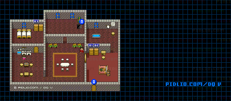 グランバニア城(青年時代前半)城内4Fのマップ画像 / SFC版ドラゴンクエストV攻略 ─ pidlio.com