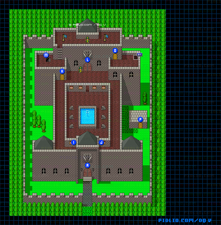 グランバニア城（青年時代後半）外観のマップ画像 ／ SFC版ドラゴンクエストV攻略 ─ pidlio.com