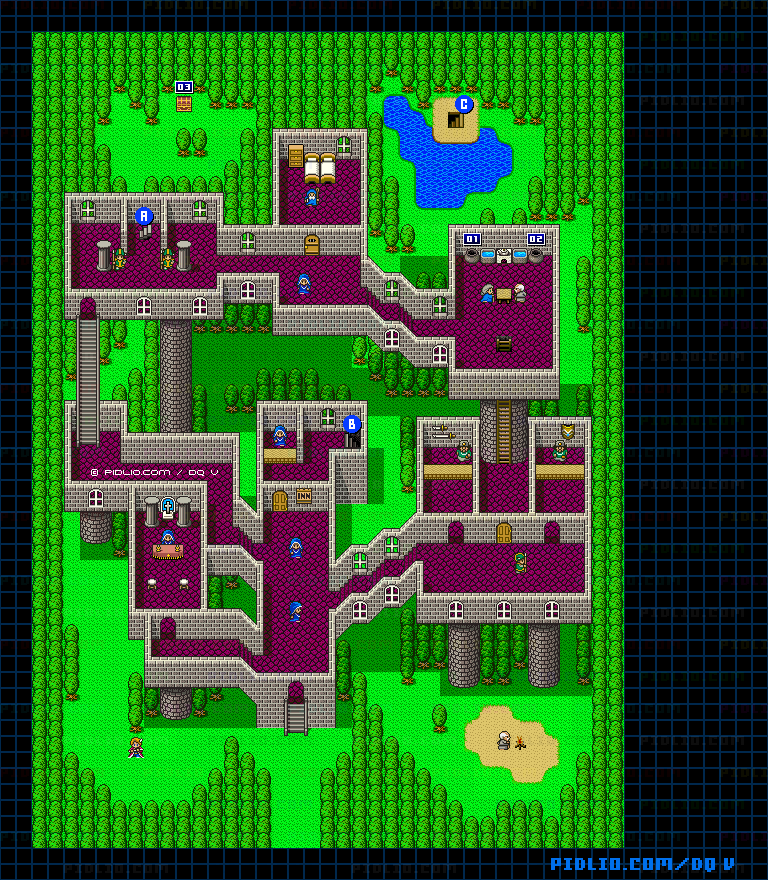 エルヘブンの町・屋外のマップ画像 / SFC版ドラゴンクエストV攻略 ─ pidlio.com