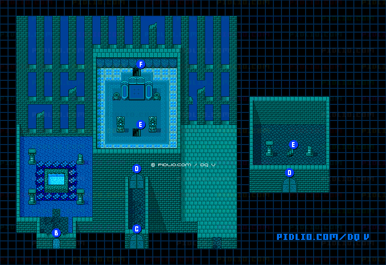 湖底の天空城・城内2Fのマップ画像 / SFC版ドラゴンクエストV攻略 ─ pidlio.com