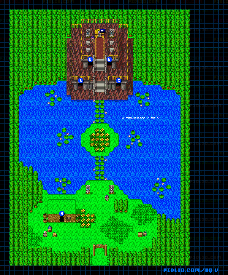 妖精の村（青年時代後半）のマップ画像 ／ SFC版ドラゴンクエストV攻略 ─ pidlio.com