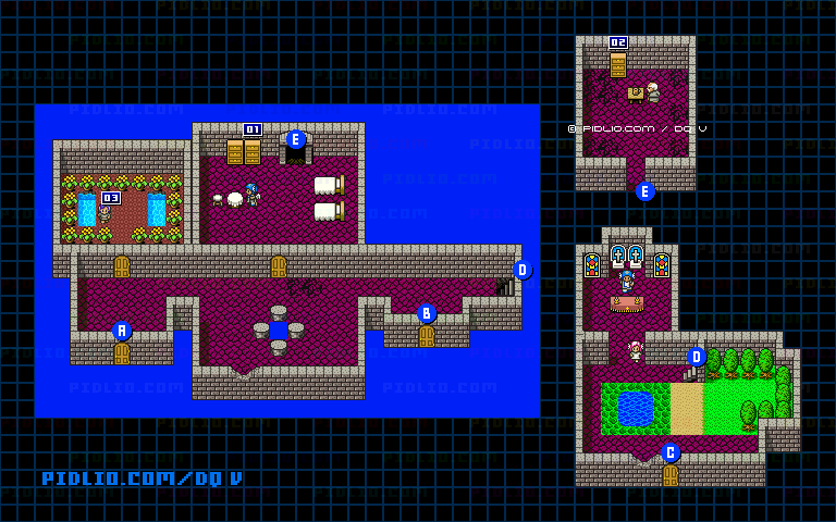 天空城・城内1Fのマップ画像 ／ SFC版ドラゴンクエストV攻略 ─ pidlio.com