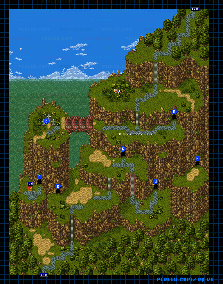 【夢の世界】山肌の道・外側山道のマップ画像 ／ SFC版ドラゴンクエスト6攻略 ─ pidlio.com