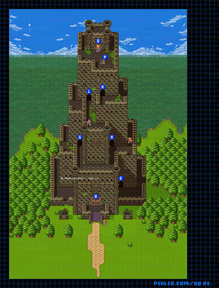 【夢の世界】試練の塔・外観のマップ画像 ／ SFC版ドラゴンクエスト6攻略 ─ pidlio.com