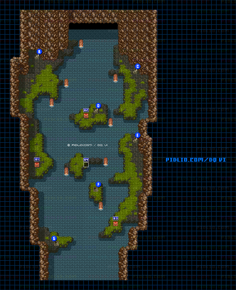 【夢の世界】アモール北の洞窟・地下3階のマップ画像 ／ SFC版ドラゴンクエスト6攻略 ─ pidlio.com