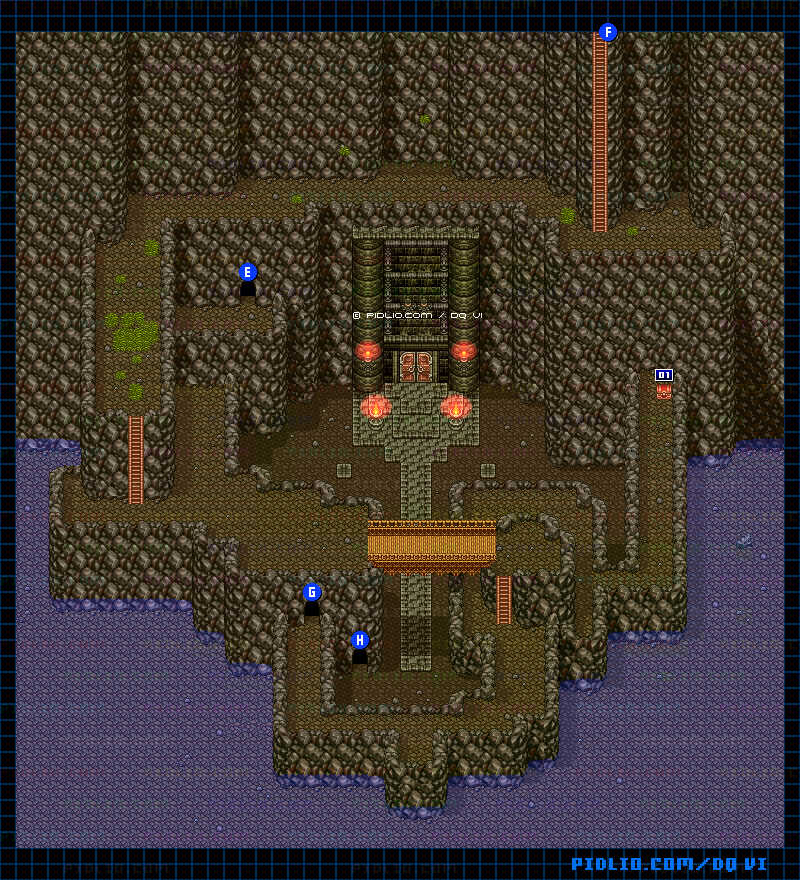 【夢の世界】地底魔城・地底魔城入口への洞窟のマップ画像 ／ SFC版ドラゴンクエスト6攻略 ─ pidlio.com