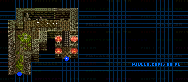 【夢の世界】地底魔城・地下4階通路への洞窟のマップ画像 ／ SFC版ドラゴンクエスト6攻略 ─ pidlio.com