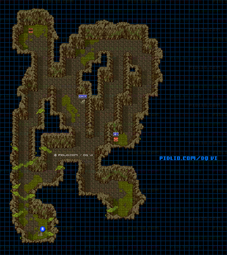 【夢の世界】謎の洞窟前半・第1フロアのマップ画像 ／ SFC版ドラゴンクエスト6攻略 ─ pidlio.com
