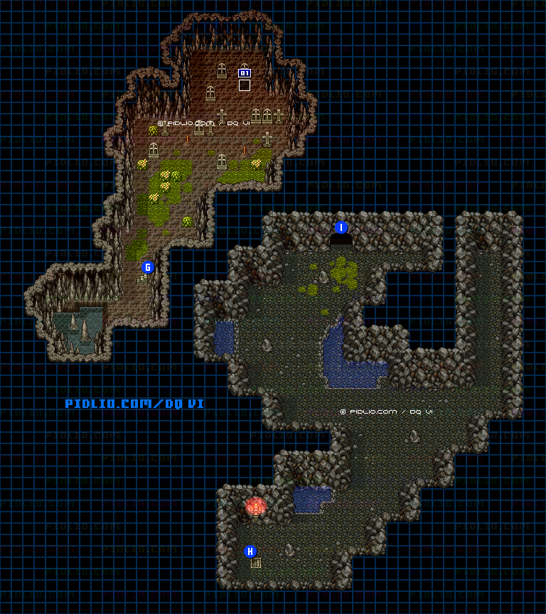 【夢の世界】謎の洞窟後半・のマップ画像 ／ SFC版ドラゴンクエスト6攻略 ─ pidlio.com