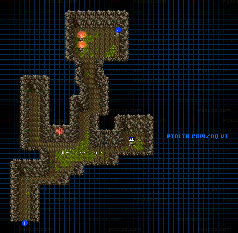 【夢の世界】謎の洞窟後半・のマップ画像 ／ SFC版ドラゴンクエスト6攻略 ─ pidlio.com