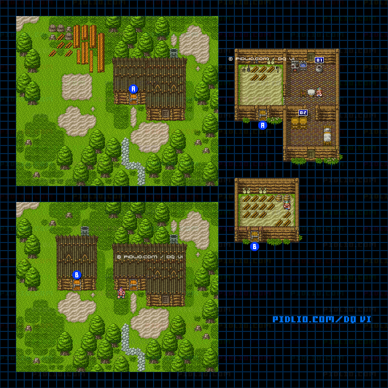 【夢の世界】きこりの家のマップ画像 ／ SFC版ドラゴンクエスト6攻略 ─ pidlio.com