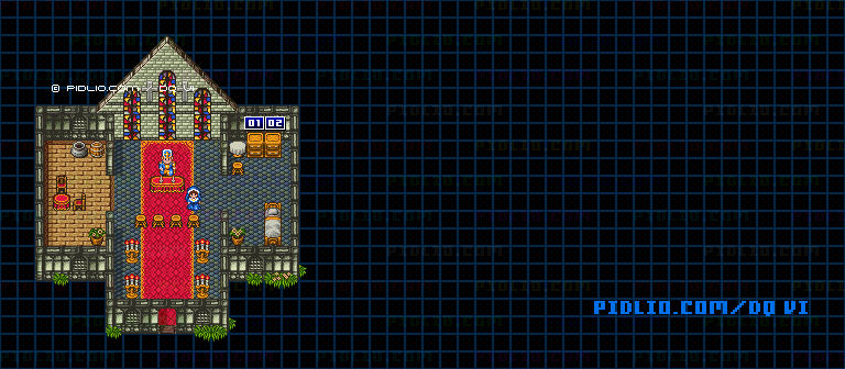 【夢の世界】カルベローナ南の教会のマップ画像 ／ SFC版ドラゴンクエスト6攻略 ─ pidlio.com