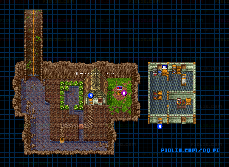 【夢の世界】アモール南の井戸のマップ画像 ／ SFC版ドラゴンクエスト6攻略 ─ pidlio.com