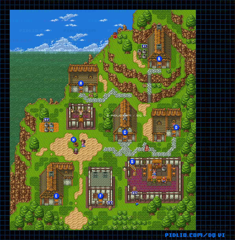 【夢の世界】ライフコッドの村・屋外のマップ画像 / SFC版ドラゴンクエスト6攻略 ─ pidlio.com