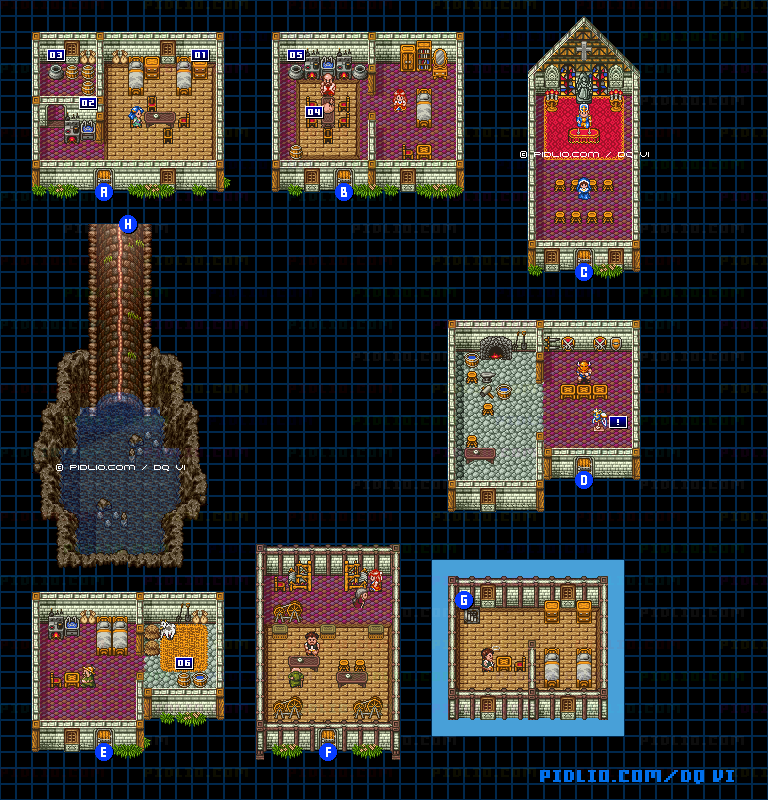 【夢の世界】ライフコッドの村・屋内のマップ画像 / SFC版ドラゴンクエスト6攻略 ─ pidlio.com