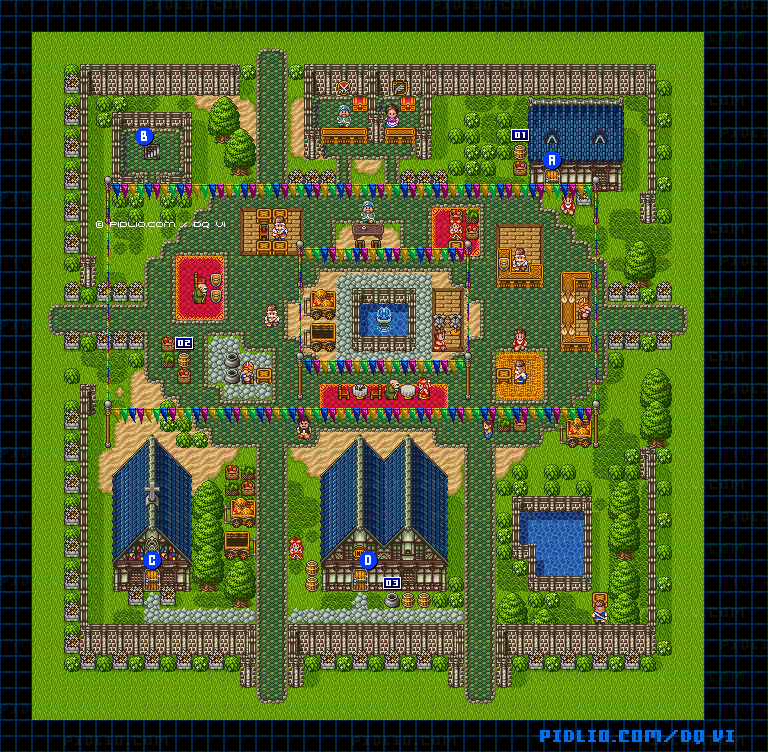 【夢の世界】シエーナの町・屋外のマップ画像 / SFC版ドラゴンクエスト6攻略 ─ pidlio.com