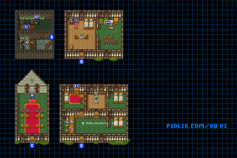 【夢の世界】シエーナの町・屋内のマップ画像 / SFC版ドラゴンクエスト6攻略 ─ pidlio.com