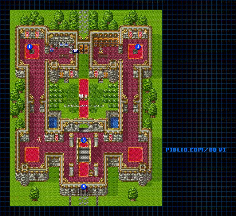 【夢の世界】レイドック城・城内1階のマップ画像 / SFC版ドラゴンクエスト6攻略 ─ pidlio.com