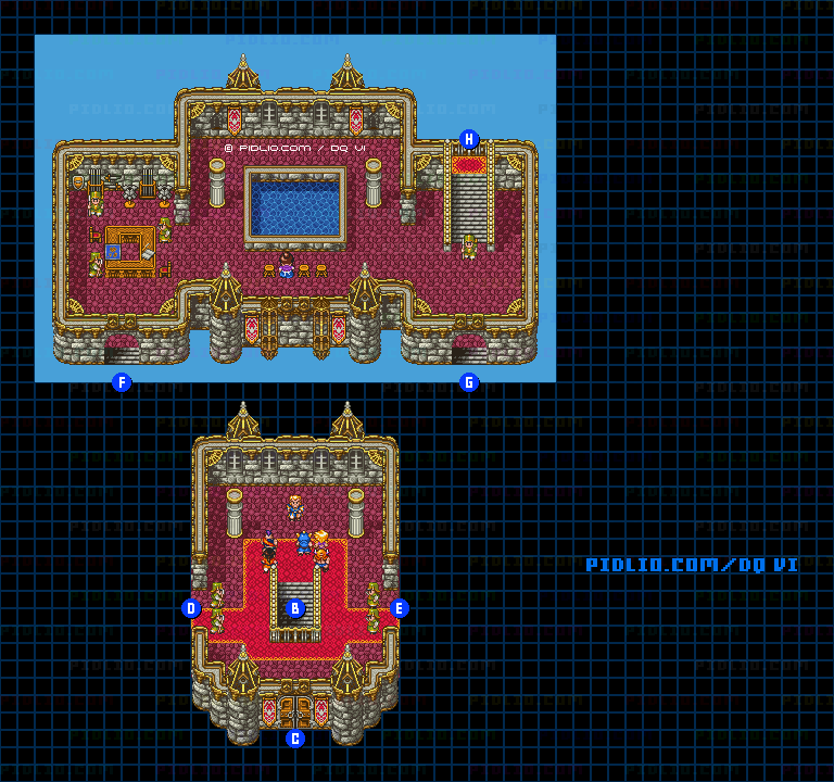 【夢の世界】レイドック城・城内2階のマップ画像 / SFC版ドラゴンクエスト6攻略 ─ pidlio.com