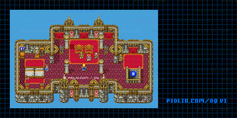 【夢の世界】レイドック城・城内3階のマップ画像 / SFC版ドラゴンクエスト6攻略 ─ pidlio.com