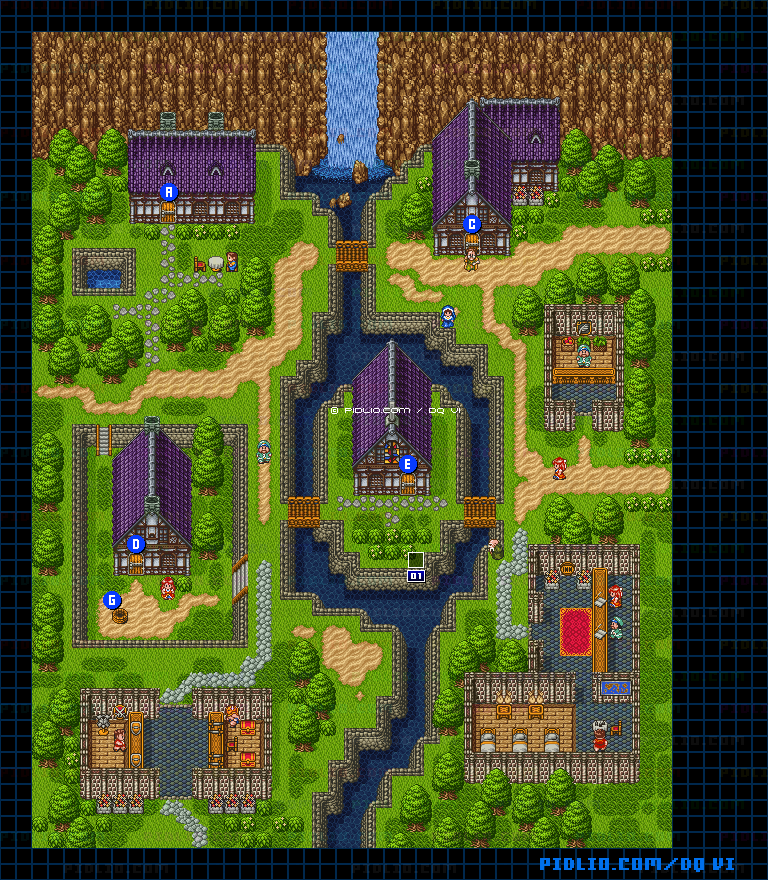 【夢の世界】アモールの町・屋外のマップ画像 / SFC版ドラゴンクエスト6攻略 ─ pidlio.com