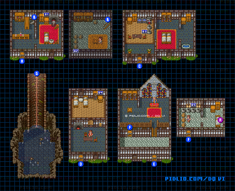 【夢の世界】アモールの町・屋内のマップ画像 / SFC版ドラゴンクエスト6攻略 ─ pidlio.com