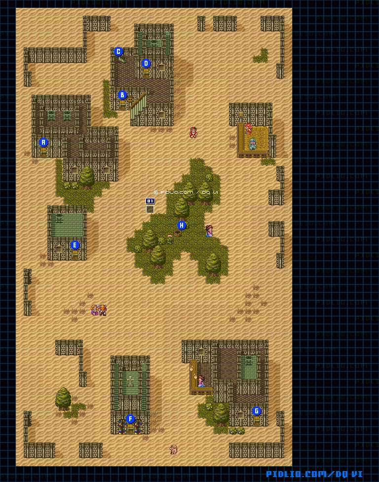 【夢の世界】カルカドの町・屋外のマップ画像 / SFC版ドラゴンクエスト6攻略 ─ pidlio.com