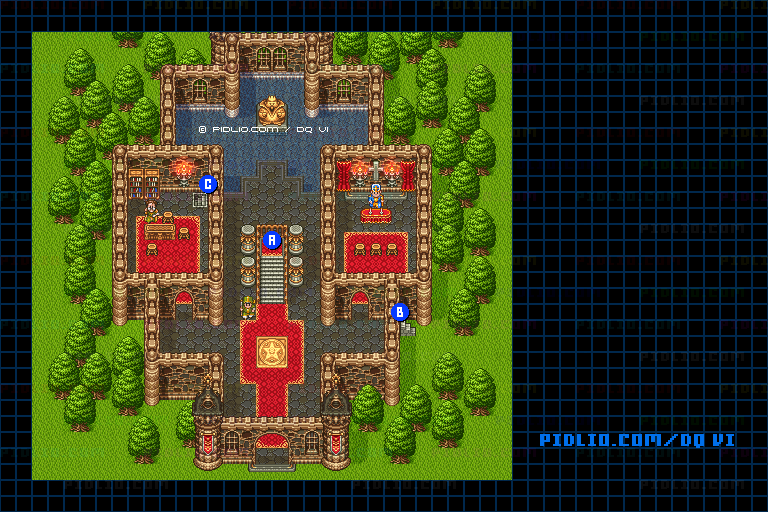 【夢の世界】メダル王の城・1階のマップ画像 / SFC版ドラゴンクエスト6攻略 ─ pidlio.com
