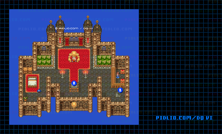 【夢の世界】メダル王の城・2階のマップ画像 / SFC版ドラゴンクエスト6攻略 ─ pidlio.com
